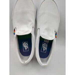 Vans Kids Rainbow Slip-On Shoes Size Kids 3.5 White Canvas With Multicolor Soles